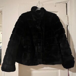 Reversible faux fur jacket/coat. Black S/M